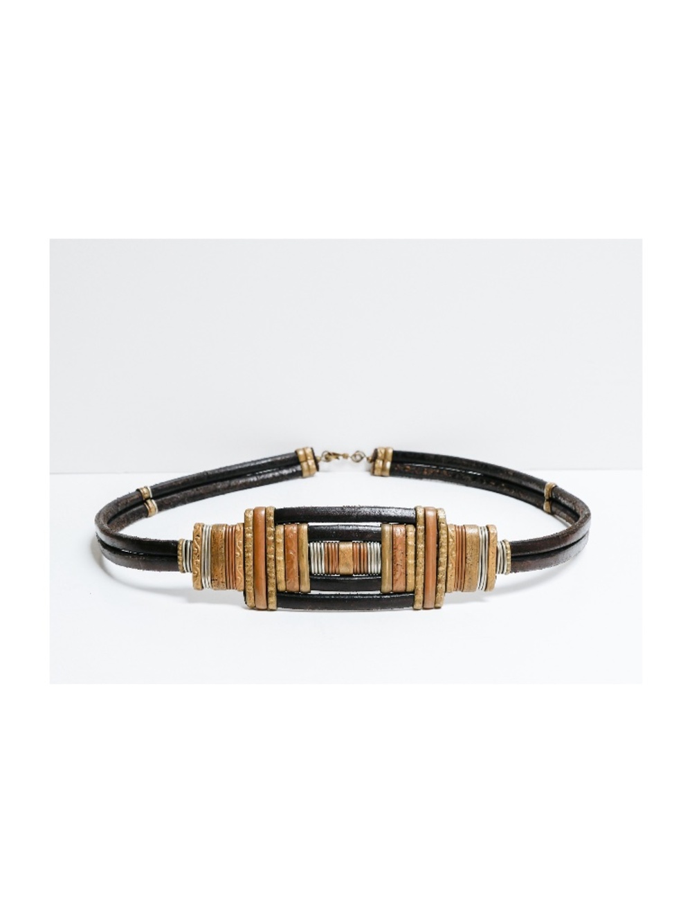 Handcrafted leather and metal belt - 30" long